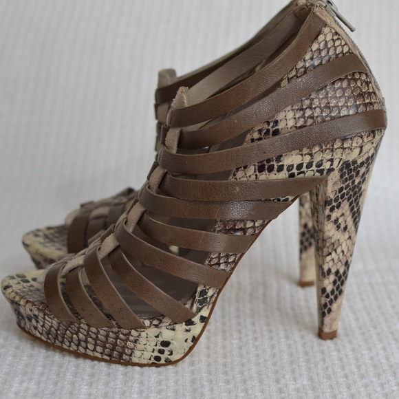 7 for all Mankind Brown Taupe Snakeskin Heels 8.5 - Picture 4 of 8